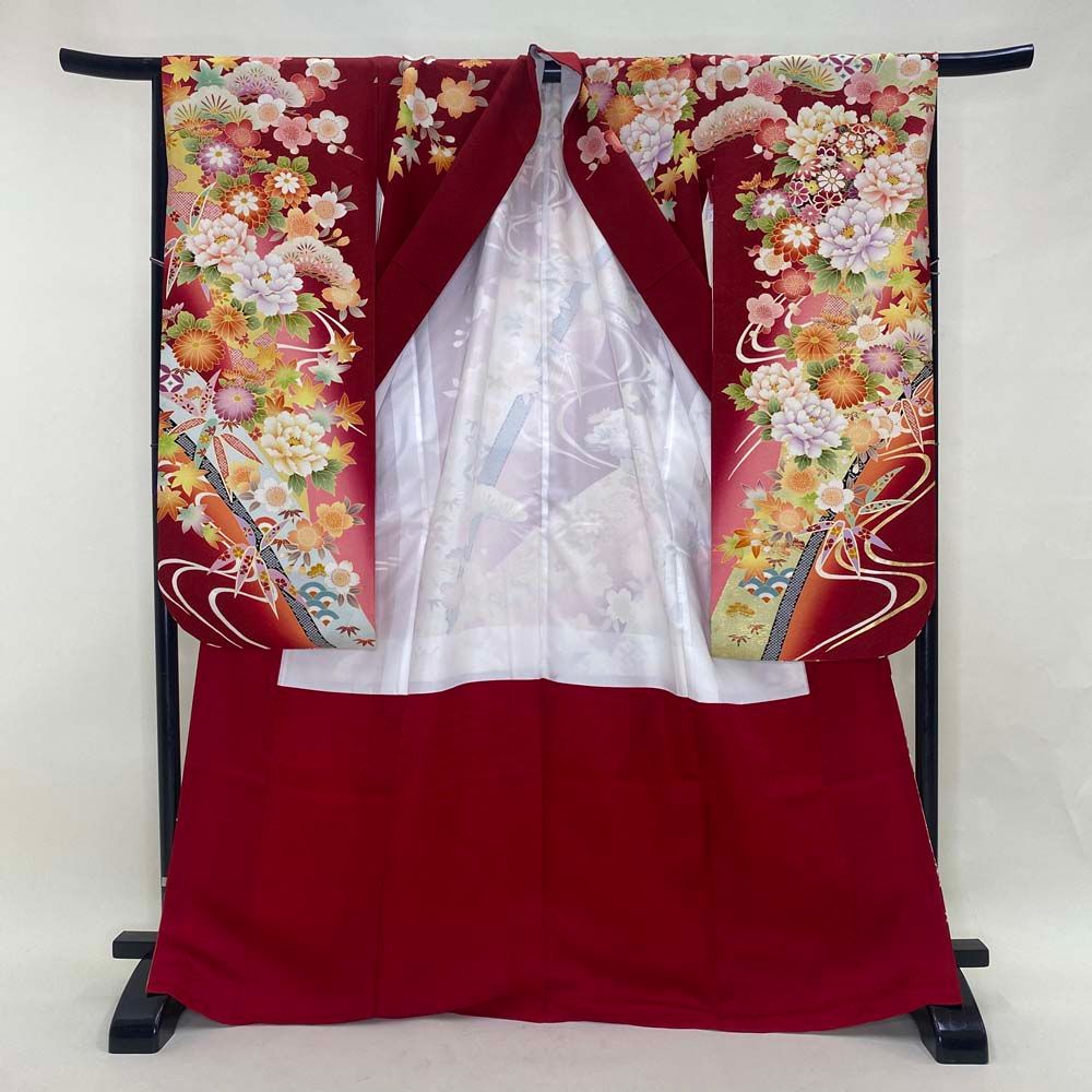 振袖 赤 正絹 古典 裄72 cm 身丈171 2 L サイズ 成人式 5077