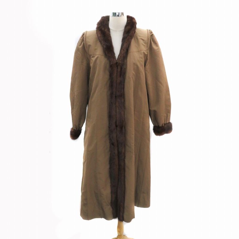 【中古】TOYOBO Chinonsilk コート ロング丈 ライナー付き ラムファー ミンクファー L 茶色 ブラウン レディース TOYOBO Chinonsilk コート ロング丈 ライナー付き ラムファー ミンク