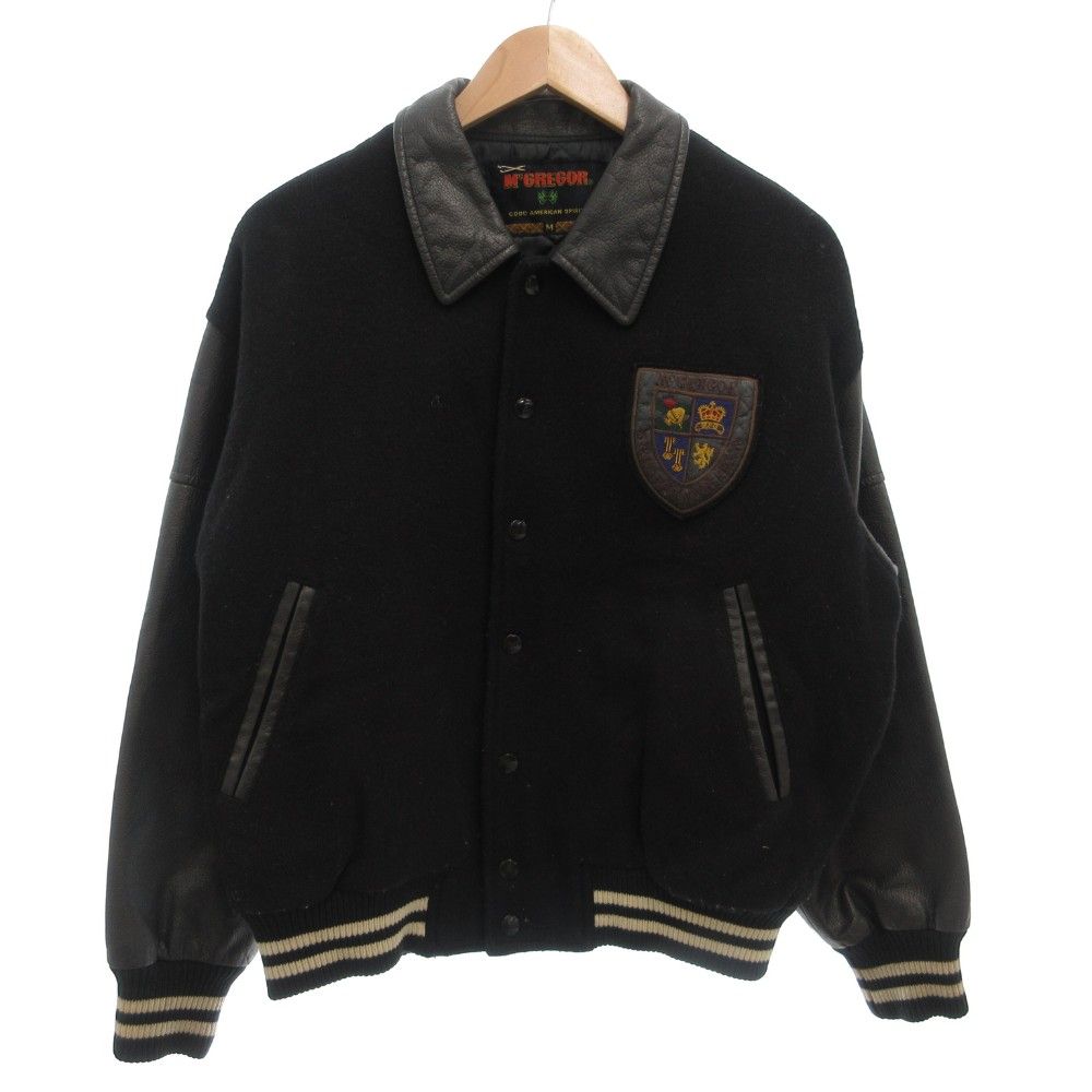 マックレガー マクレガー McGREGOR スタジャン ブルゾン 中綿 M カウレザー切替 バックロゴ刺繍 黒 ブラック |GV GY 18