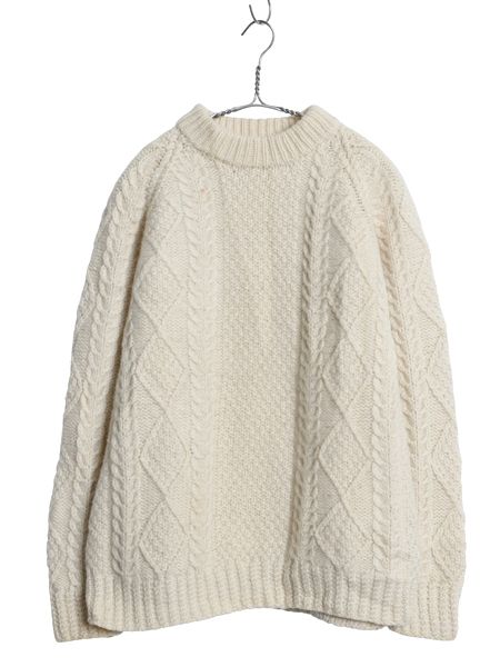 な ! 70 s アイルランド製 ブルックスブラザーズ フィッシャーマン ニット セーター メンズ L | 古着 ケーブル アラン ウール ナチュラル 無地