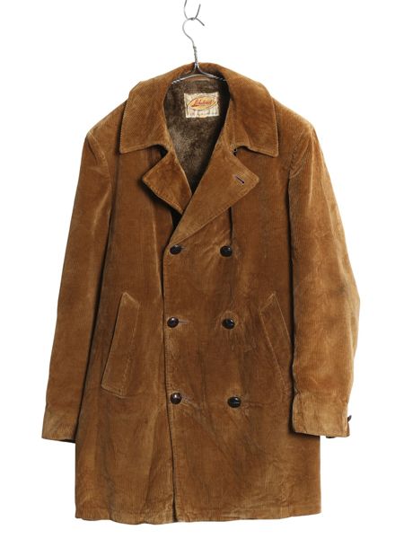 な ! 60 s Lakeland コーデュロイ ハーフ コート 42 メンズ L 程| ヴィンテージ ダブルブレスト ジャケット 裏ボア パイル フリース 茶