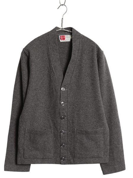 な ! 60 s 70 ウール ニット ワーク カーディガン 38 メンズ M 程| 古着 ヴィンテージ ポケット付き 前開き 羽織り ハイゲージ グレー 無地