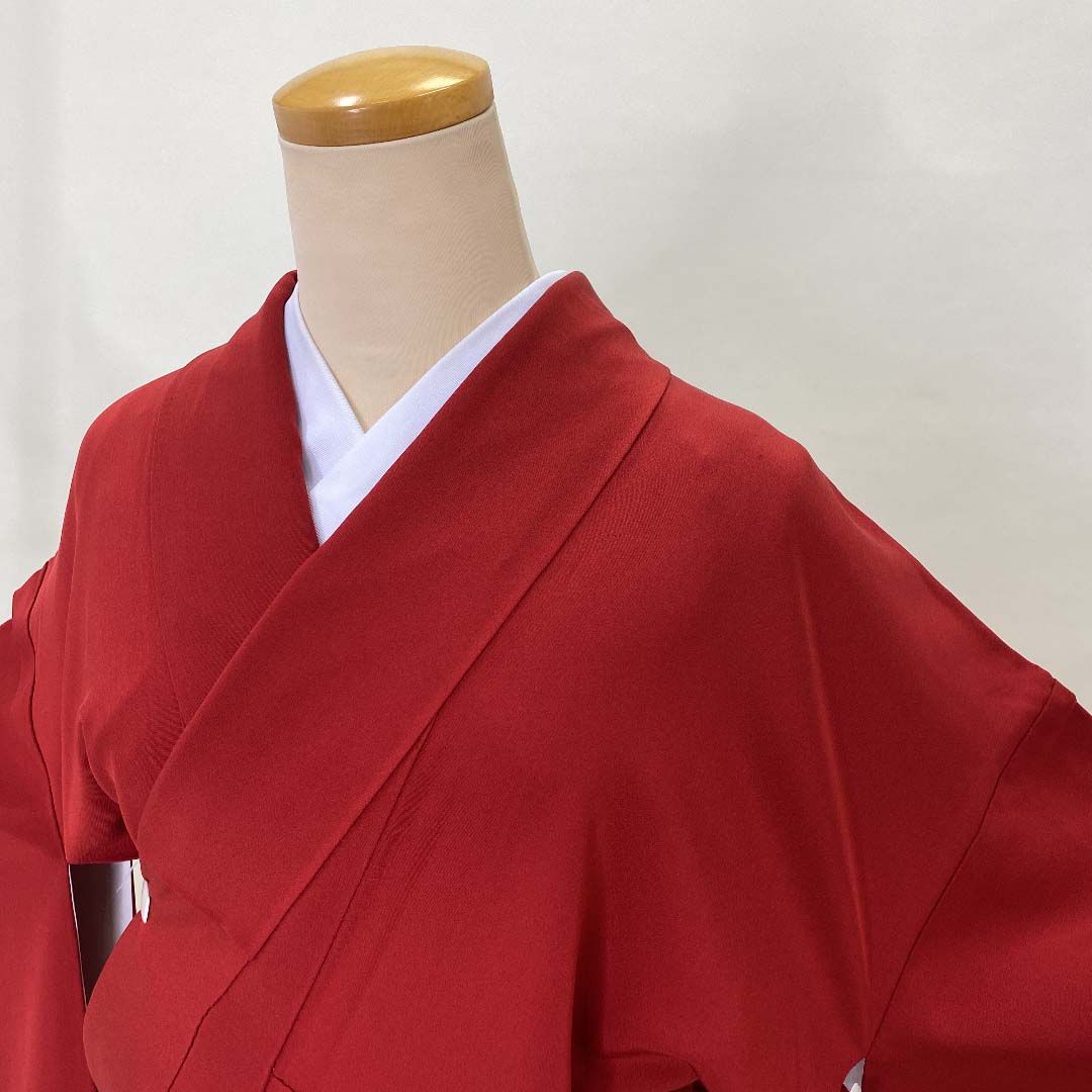 振袖 中古 赤 幅広 大きい 正絹 古典 裄69cm 身丈165.5cm 美品 L