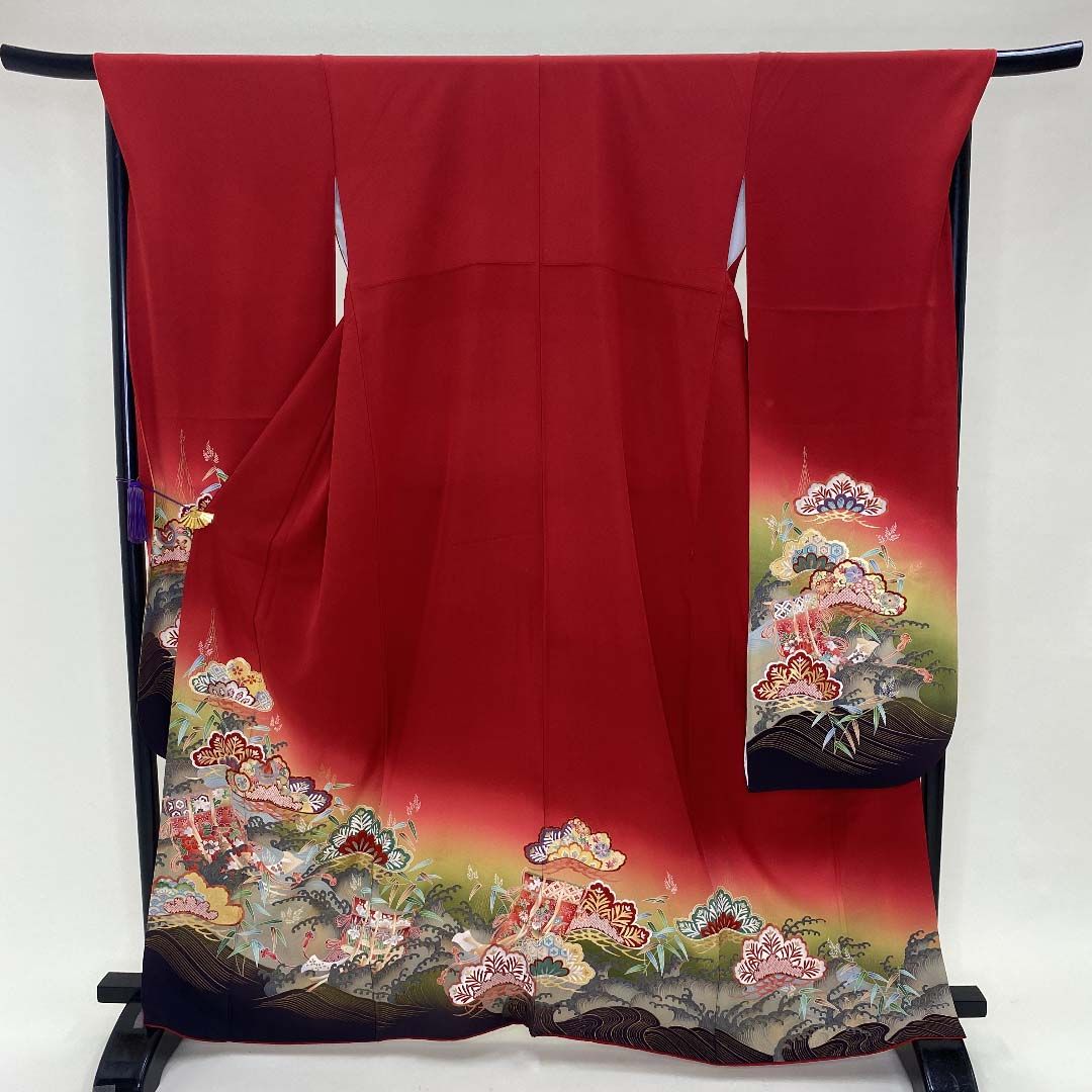 振袖 赤 幅広 大きい 正絹 古典 裄69 cm 身丈165.5 L サイズ 成人式 5080