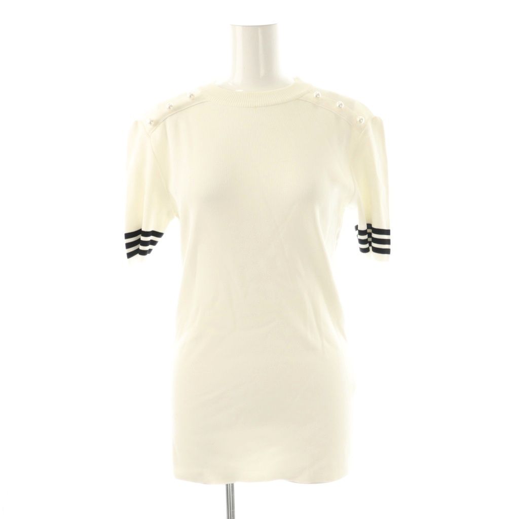 ボーダーズアットバルコニー BORDERS at BALCONY SUMMER PEAL KNIT ニット カットソー 半袖 38 ホワイト |HK OS SH