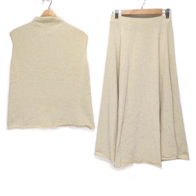 Mila Owen ミラオーウェン スカートセットアップ レディース - ベージュ×ゴールド ニット|ラメ