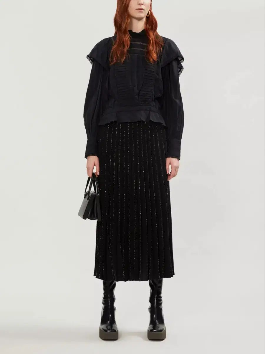 サンドロ GOLD グリッター プリーツ ロング丈スカート