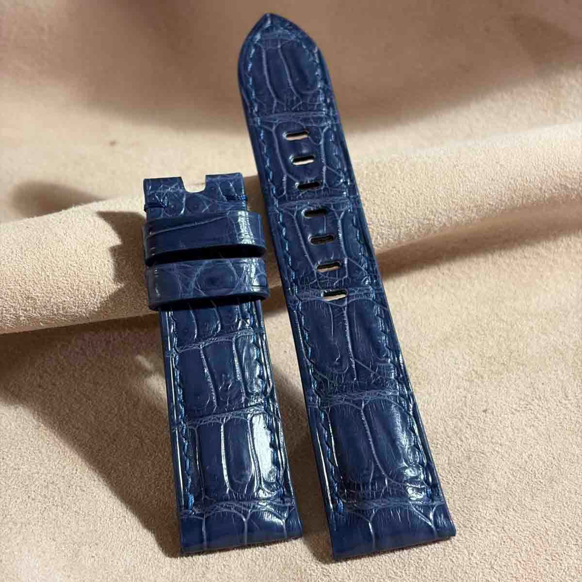  cro-2014 クロコダイル 腕時計ベルト ネイビー ラグ幅22 mm - バックル幅20 レザーベルト 時計