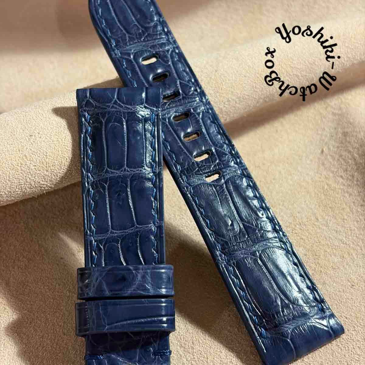 cro-2014 クロコダイル 腕時計ベルト ネイビー ラグ幅22 mm - バックル幅20