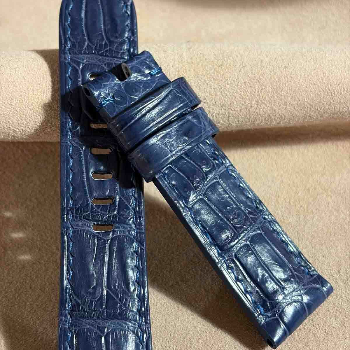 cro-2014 クロコダイル 腕時計ベルト ネイビー ラグ幅22 mm - バックル幅20
