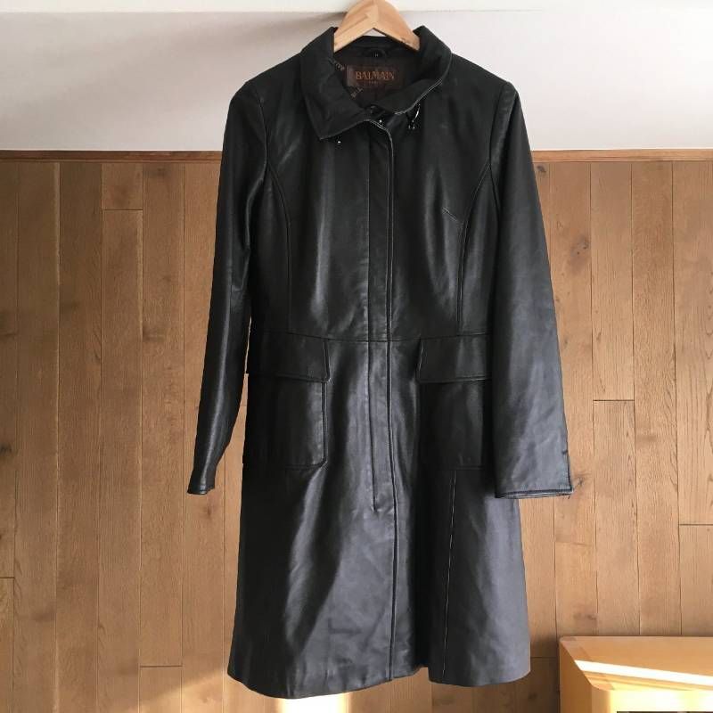 バルマン Balmain ファー ロング コート 羊革 レザー 毛皮 アウター BALMAIN バルマン ラムレザーコート 羊革 ラクーンファー フード