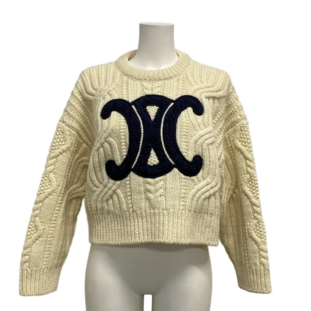 CELINE セリーヌ 長袖セーター サイズS レディース - アイボリー×黒 ウール