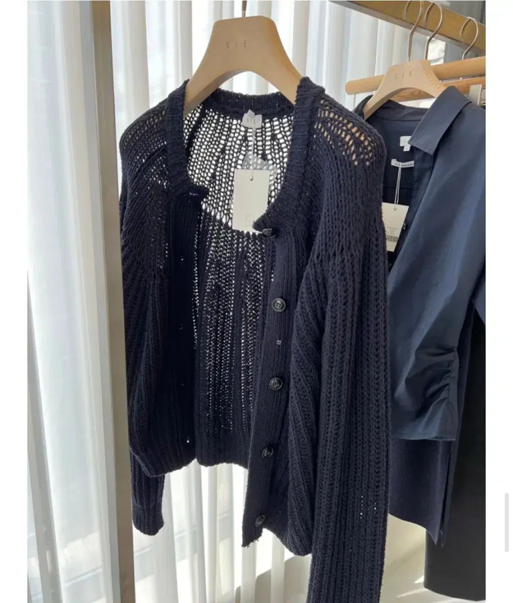 SIE シエ メッシュ ニット カーディガン ネイビー
