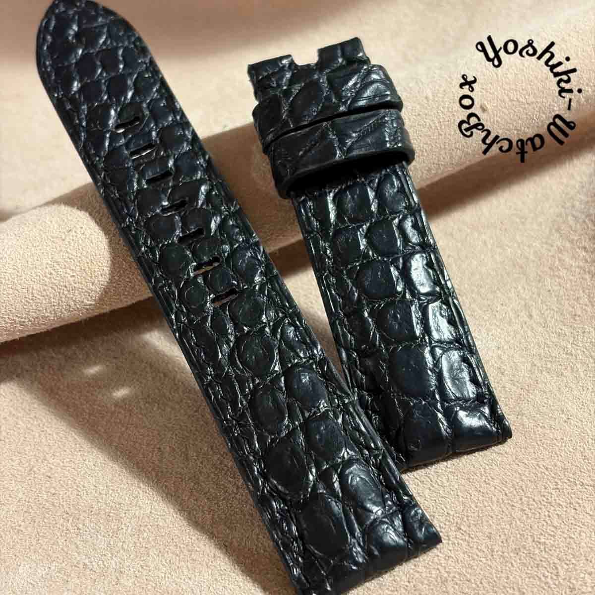 cro-2015 クロコダイル 腕時計ベルト ブラック (ラグ幅22 mm