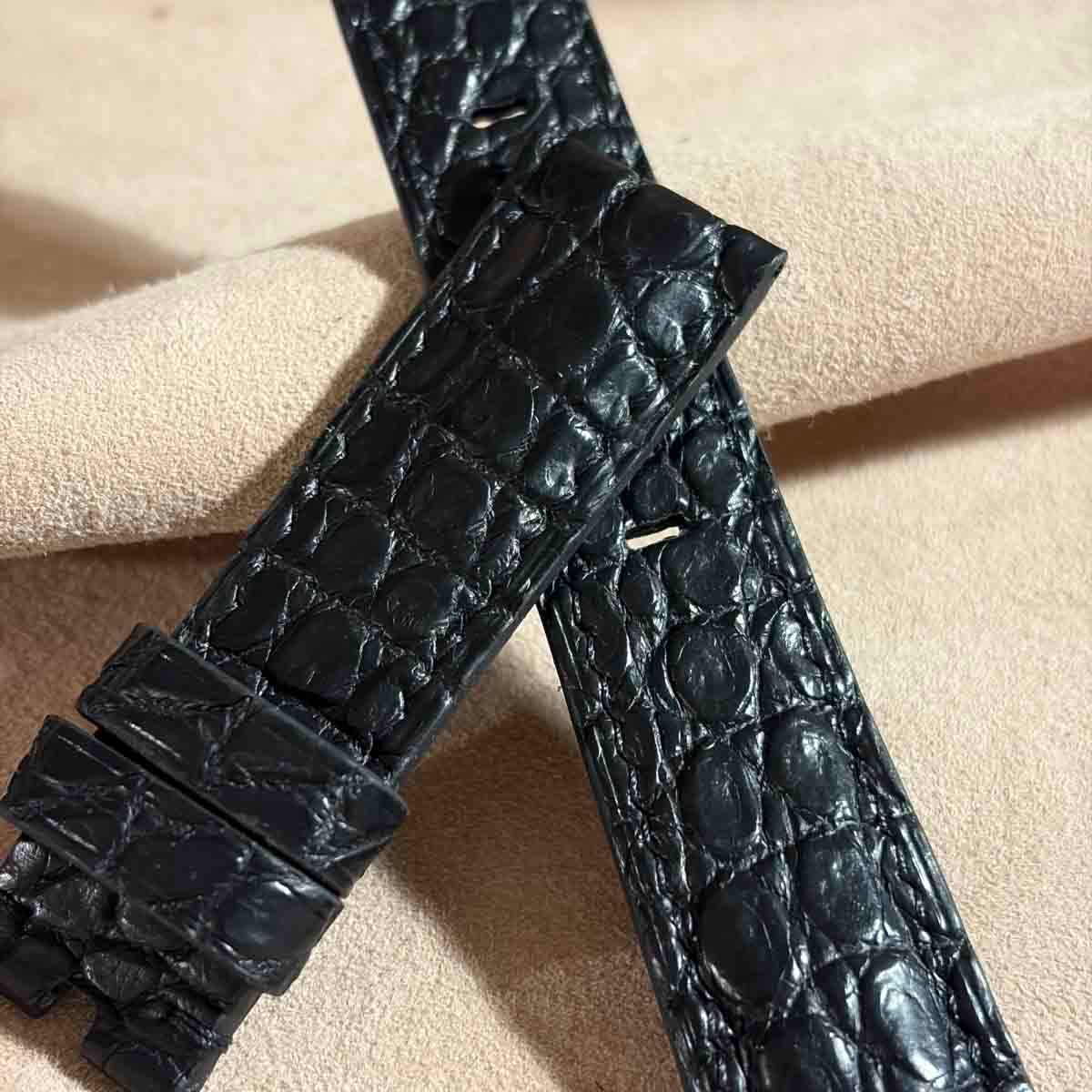 cro-2015 クロコダイル 腕時計ベルト ブラック ラグ幅22 mm - バックル幅20