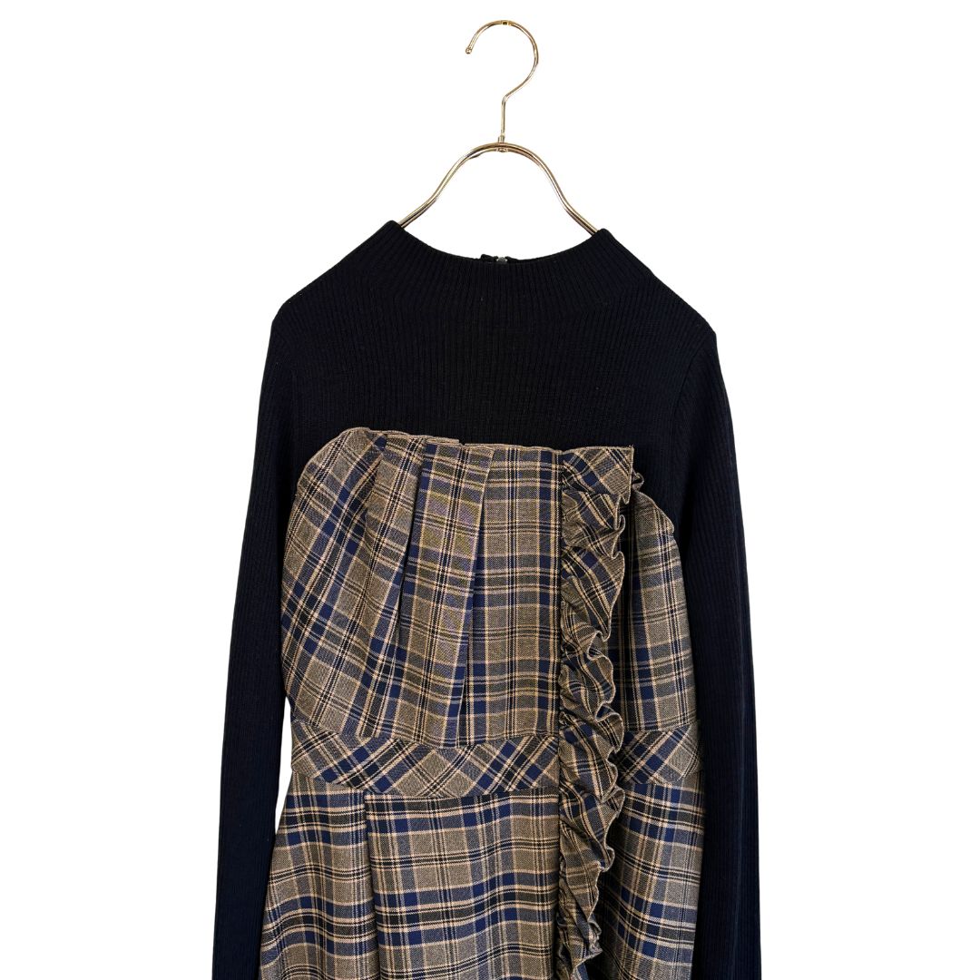 LANVIN チェック柄 フリル付きワンピース M
