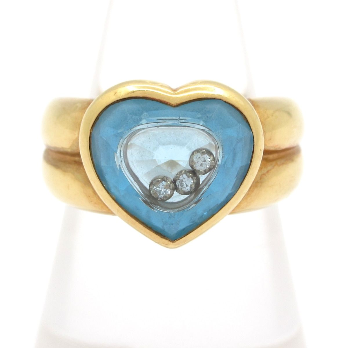 STAR JEWELRY スタージュエリー リング - K 18 YG×ダイヤモンド×ライトブルー 総重量 6.2 g|3 Pダイヤ|ダイヤ0.03カラット|ハート