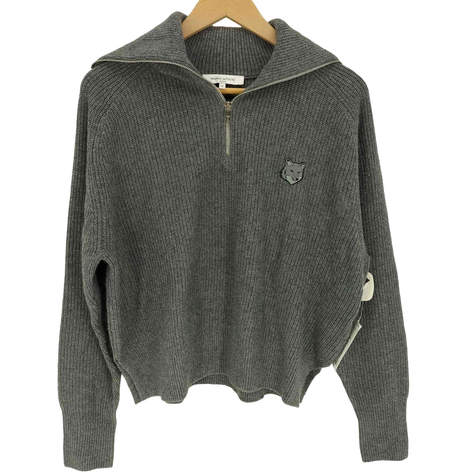 メゾンキツネ MAISON KITSUNE BOLD FOX HEAD PATCH HALF ZIP RIBBED JUMPER レディース M