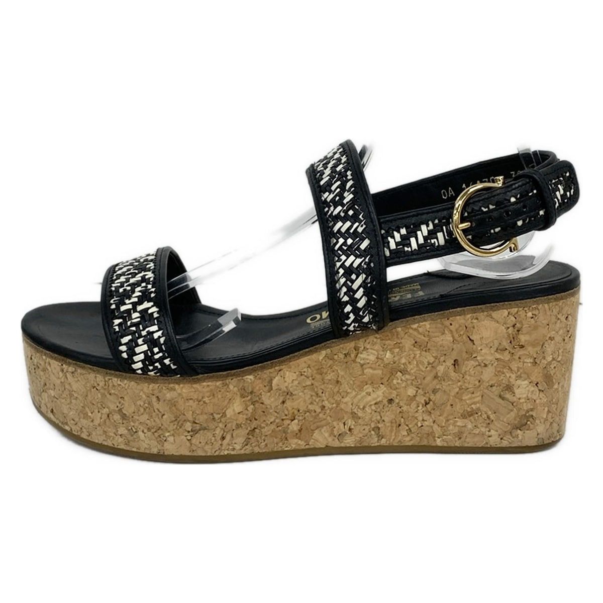 |SalvatoreFerragamo サルバトーレフェラガモ サンダル 8 D レディース EURITEA エウリテア 黒×白 ウェッジソール レザー