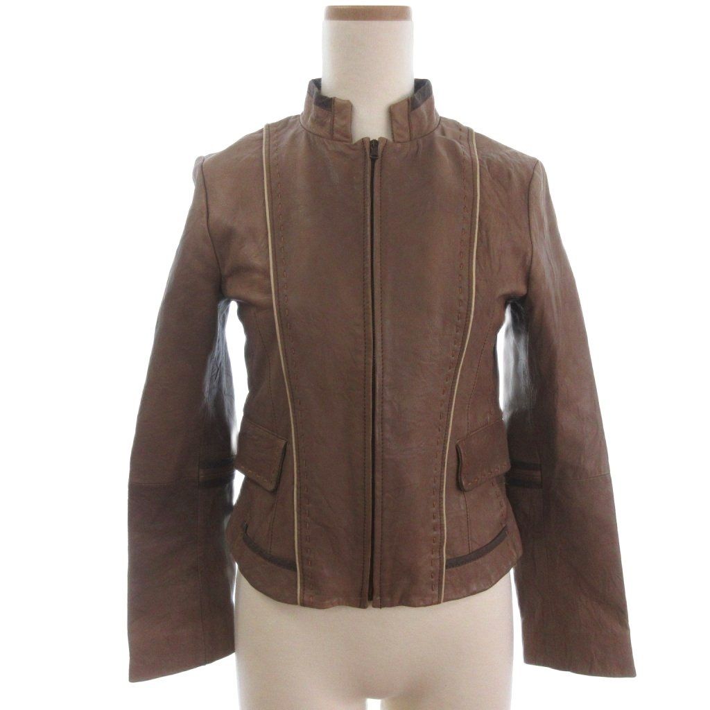 マックス&コー MAX&CO. レザージャケット ステッチ 茶 ブラウン 38