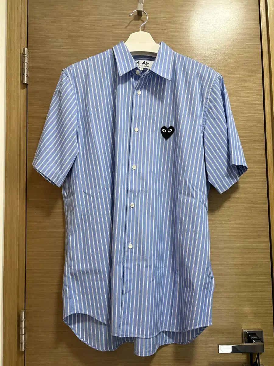Lサイズ 꼼데가르송 PLAY ストライプ ブラック ワッペン 半袖 シャツ