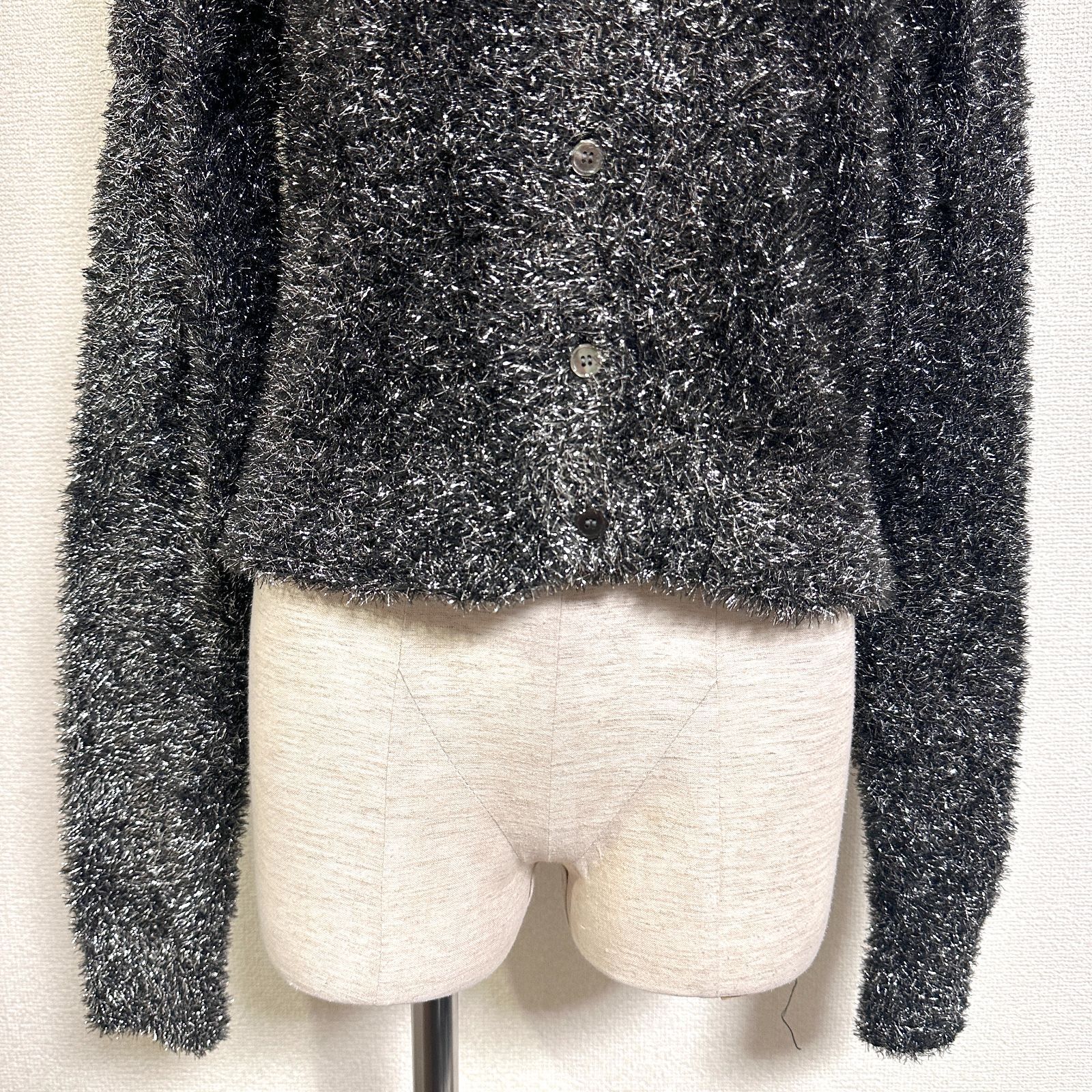 訳あり MIESROHE ミドルゲージラメシャギーカーディガン クルーネック