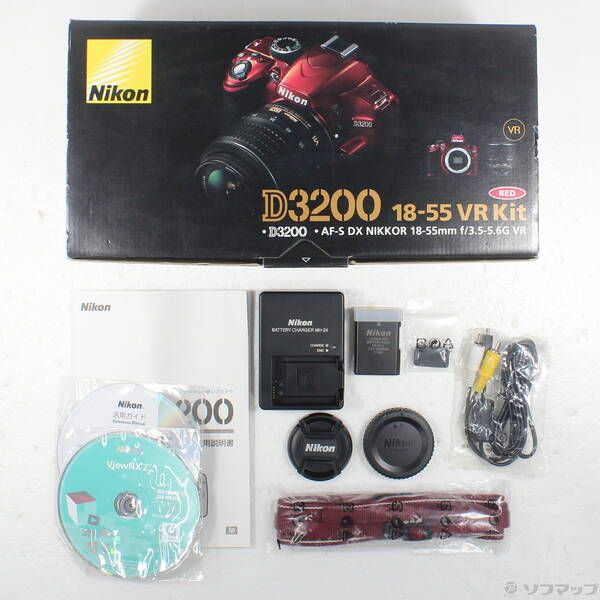 中古品〕 NIKON D3200 18-55 VR レンズキット レッド (2416万画素