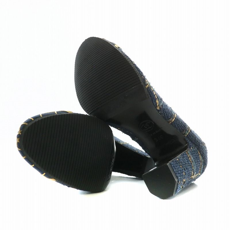 シャネル CHANEL G27827 パンプス ツイード ラウンドトゥ チャンキー