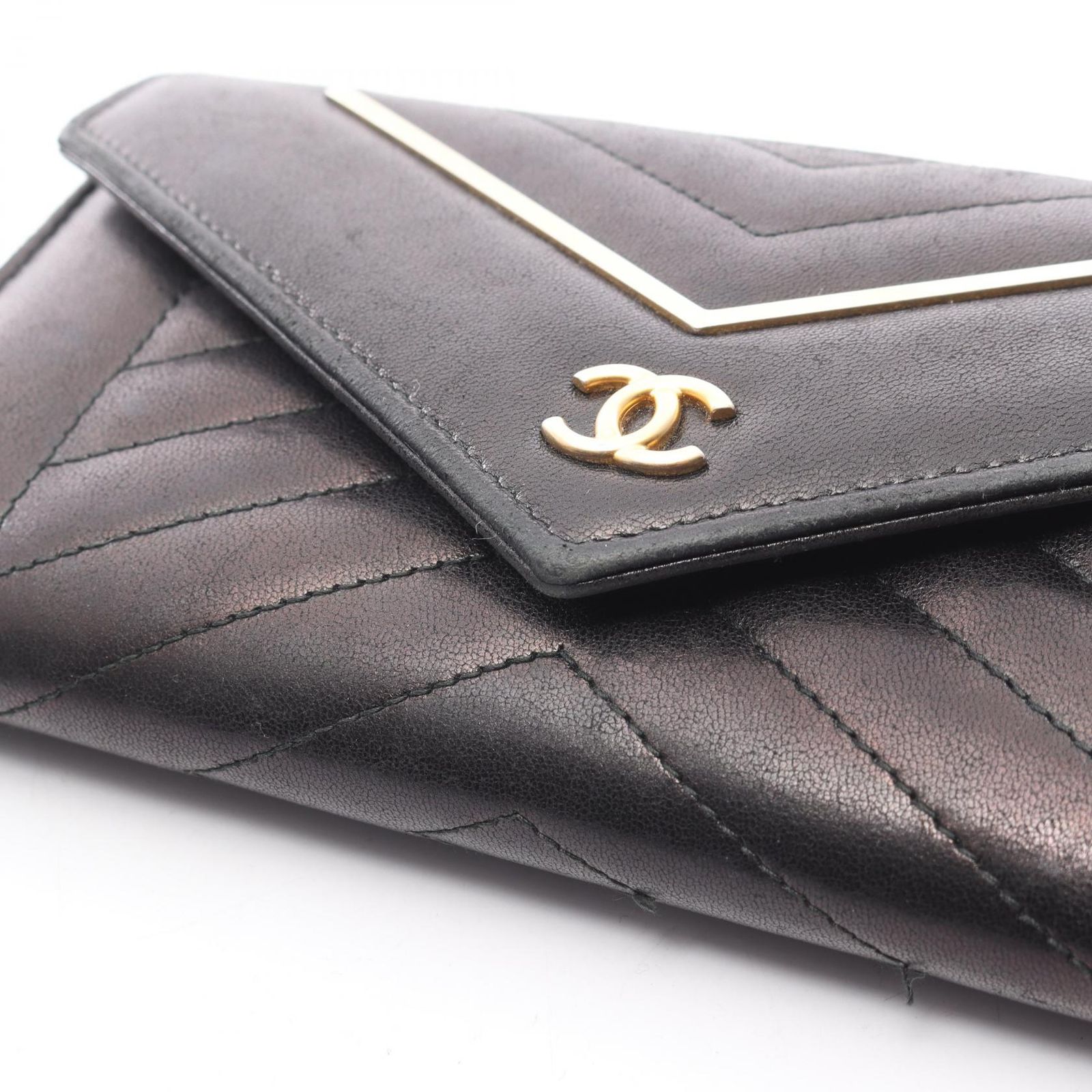 シャネル CHANEL 長財布 Vステッチ(シェブロン) レザー ダークブラウン 