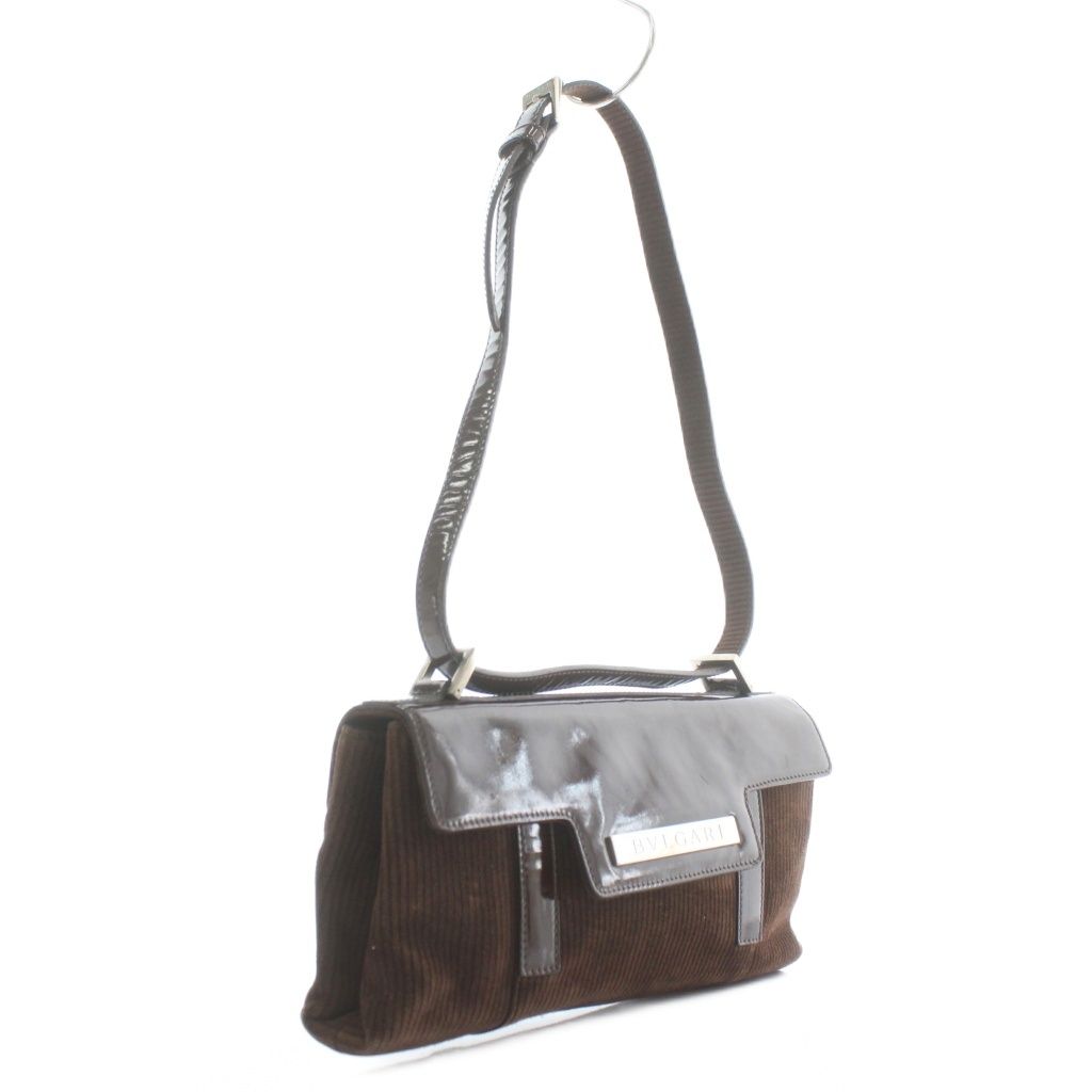 ブルガリ BVLGARI ハンドバッグ ワンショルダー コーデュロイ エナメル  