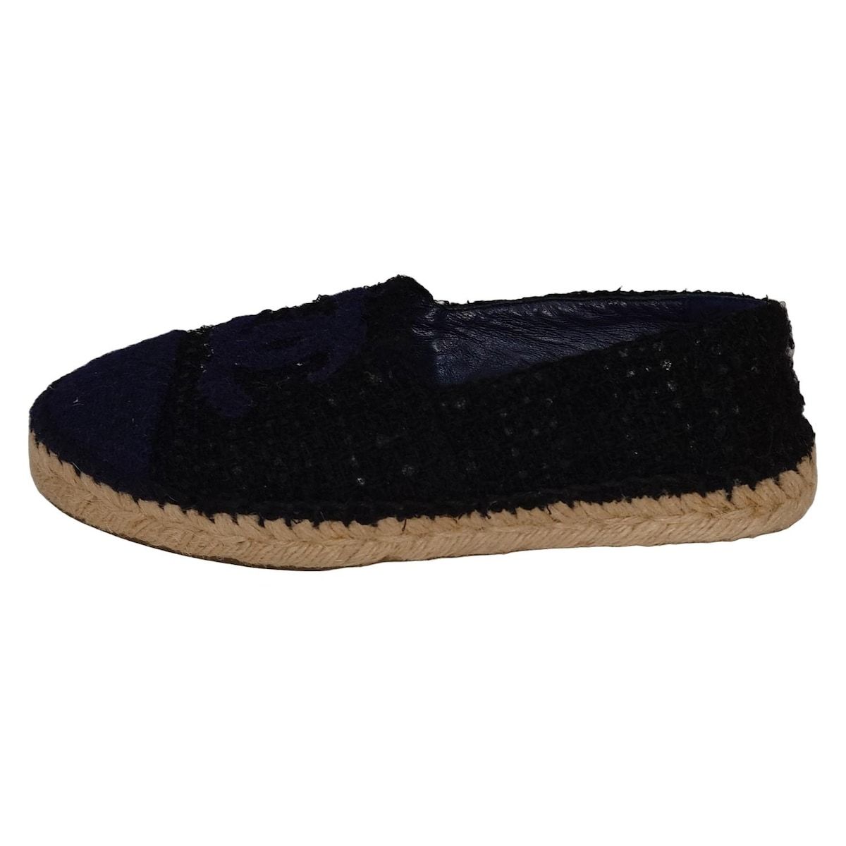 CHANEL シャネル フラットシューズ 35 レディース - G 29762 黒×ネイビー エスパドリーユ|ココマーク