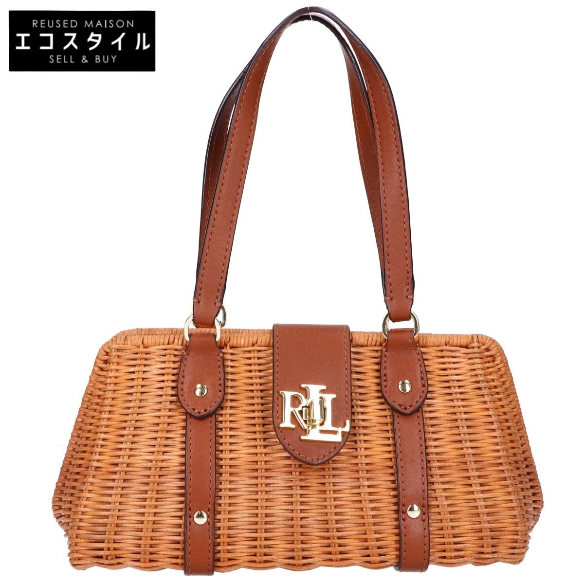 Ralph Lauren ラルフローレン Rattan Medium Lilly ターンロック かごバッグ|
