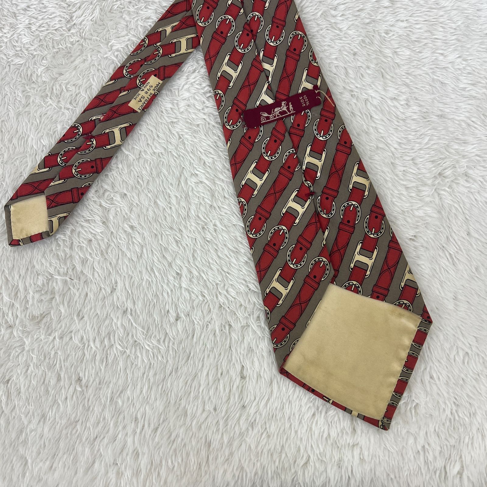 訳アリ》HERMES (エルメス) シルクネクタイ 総柄 レジメンタル