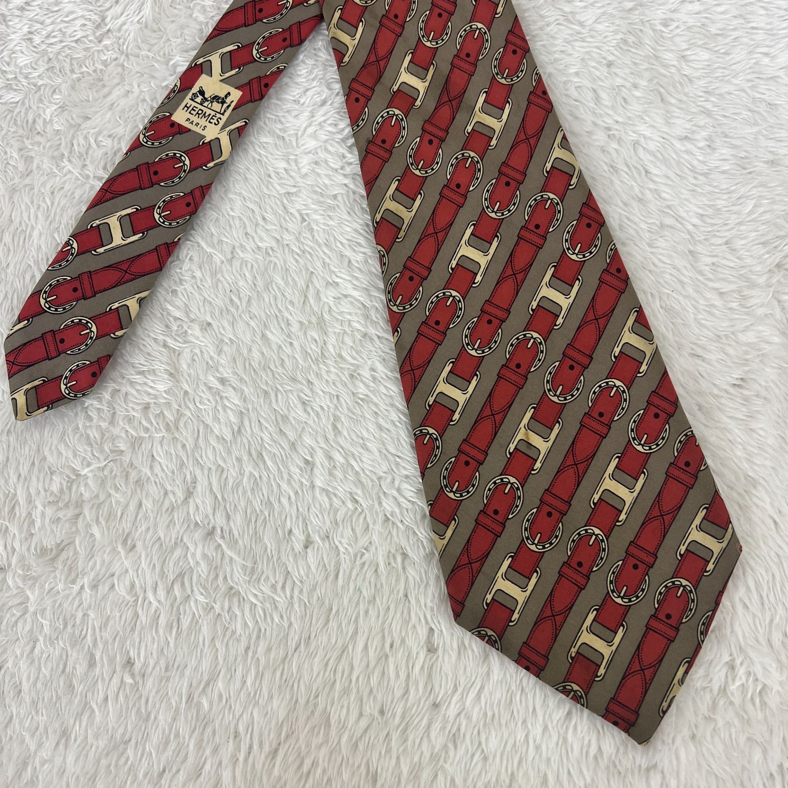 訳アリ》HERMES (エルメス) シルクネクタイ 総柄 レジメンタル
