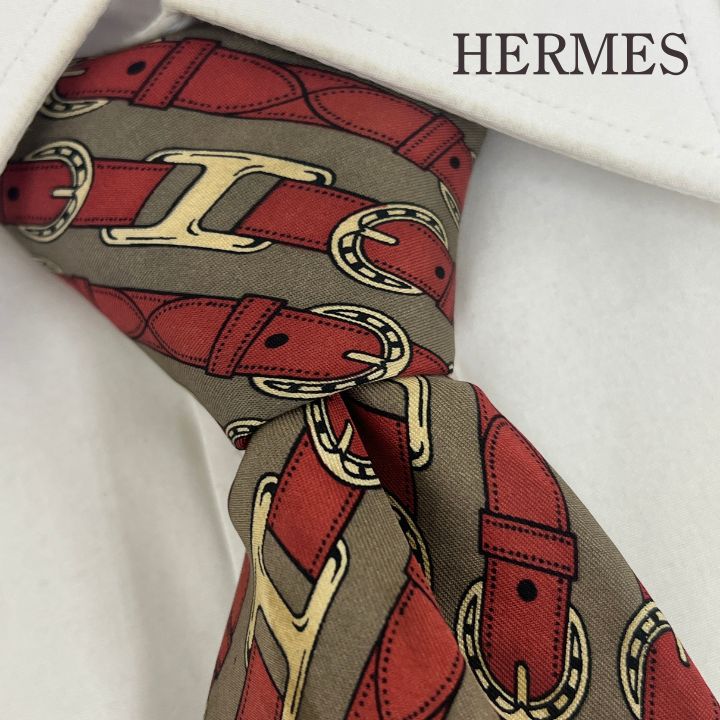 訳アリ》HERMES (エルメス) シルクネクタイ 総柄 レジメンタル
