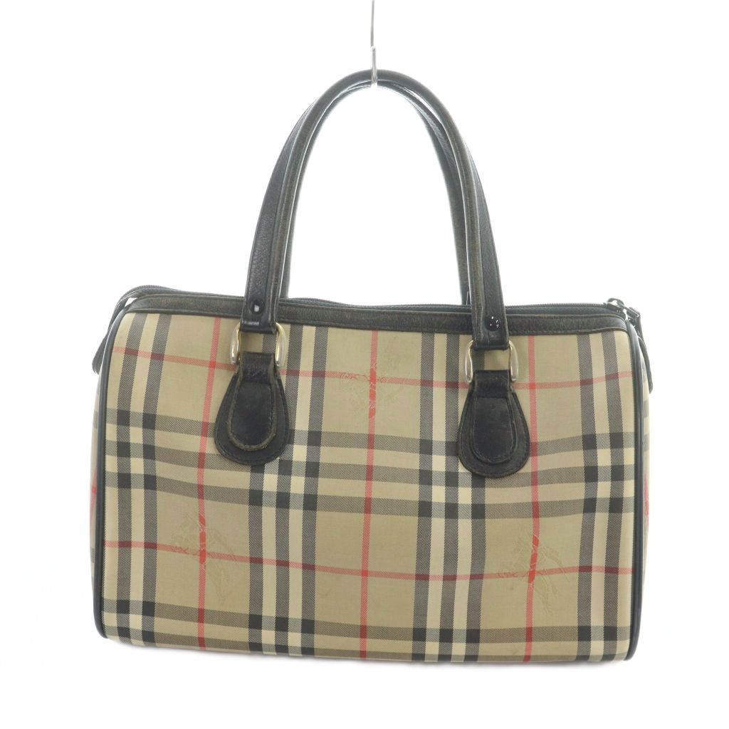【中古】バーバリーズ Burberrys ハンドバッグ ミニボストン ノバチェック キャンバス レザー ロゴ 茶 ブラウン バーバリーズ Burberrys ハンドバッグ ミニボストン ノバチェック
