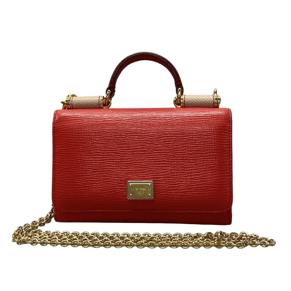 DOLCE-GABBANA ドルチェアンドガッバーナ 小物入れ シシリー VON BAG ピンク×ベージュ×レッド フォンバッグ レザー