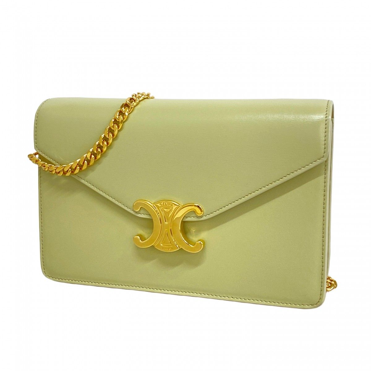 6 ab 0769 セリーヌ ショルダーバッグ トリオンフ レザー ピスタチオグリーン ゴールド金具 レディース