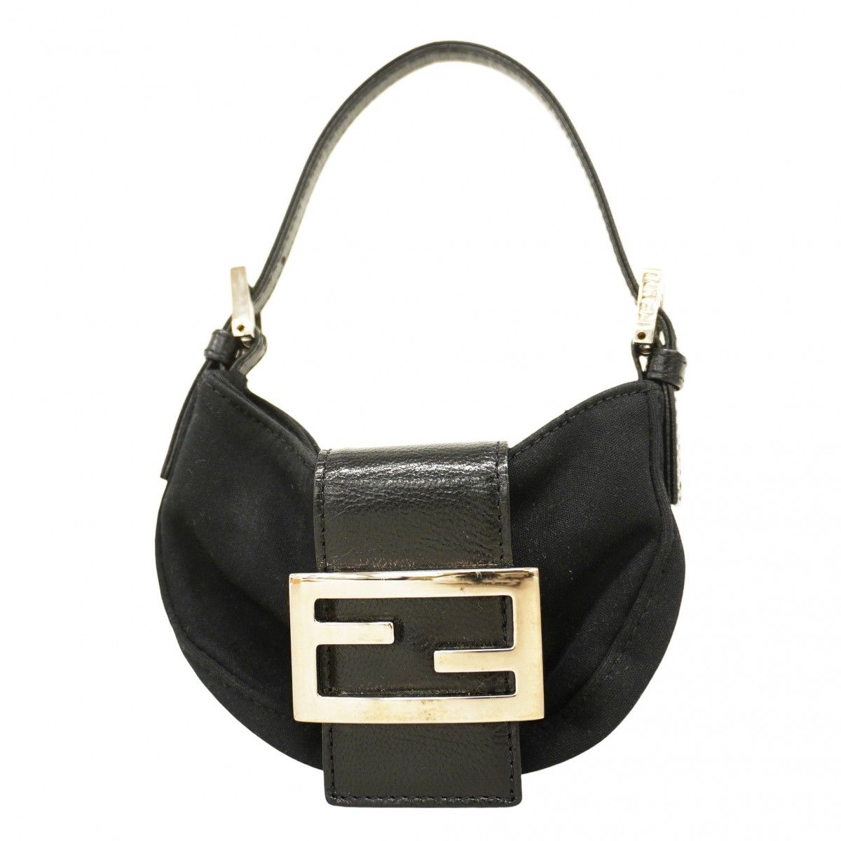 6 ab 0409 フェンディ ハンドバッグ ナイロンキャンバス ブラック シルバー金具 レディース