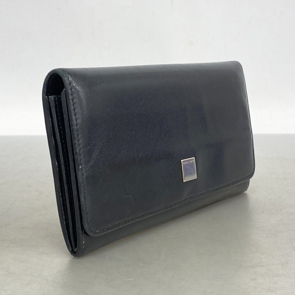 6 ab 0697-k セリーヌ 長財布 レザー ブラック シルバー金具 レディース