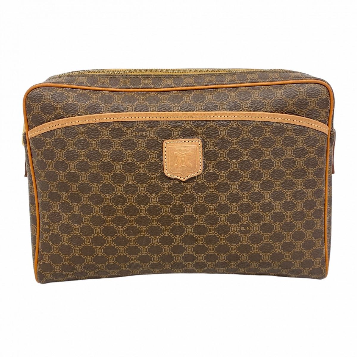 6 ab 0746 セリーヌ ポーチ マカダム PVC ブラウン ゴールド金具 レディース