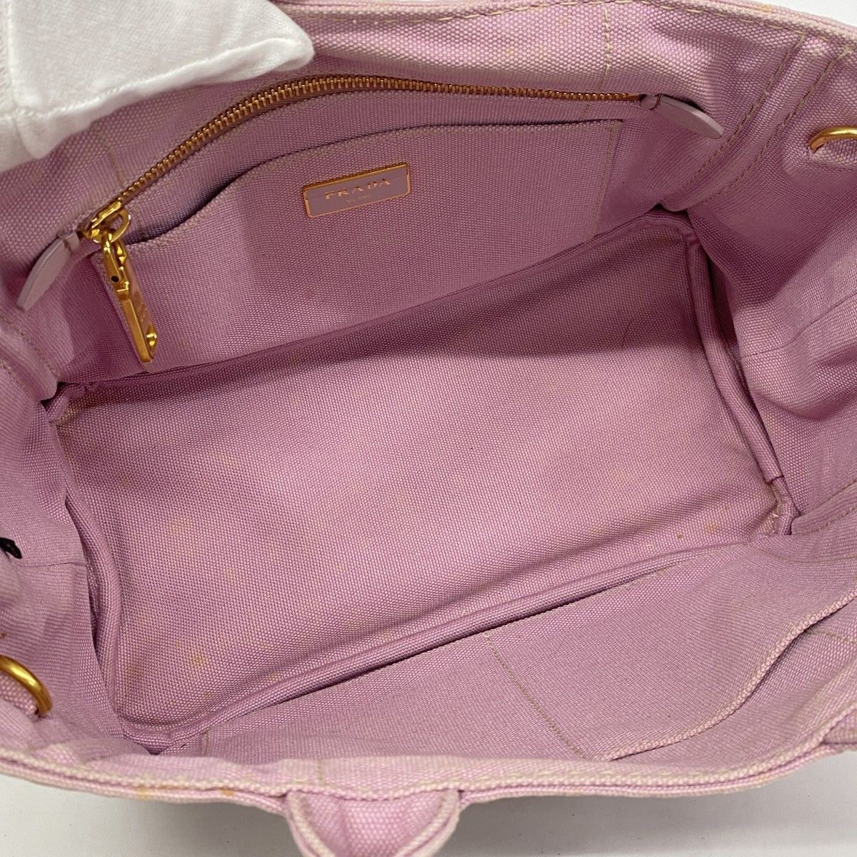 6ab0798-k】プラダ トートバッグ カナパ キャンバス ピンク ゴールド