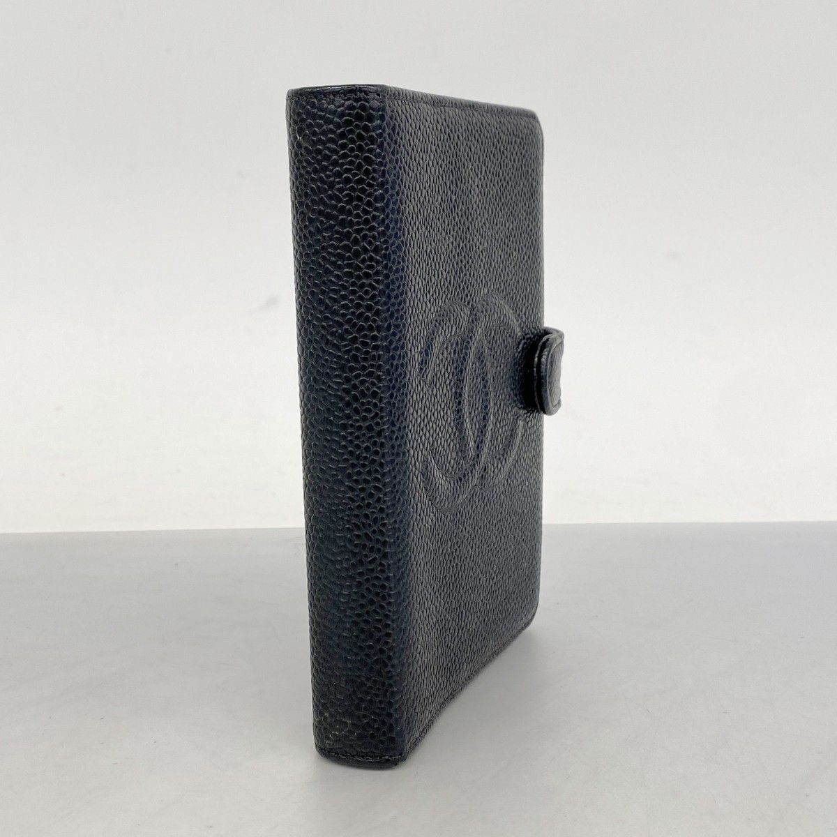 6 ab 0805 k シャネル 手帳カバー キャビアスキン ブラック ゴールド金具 レディース