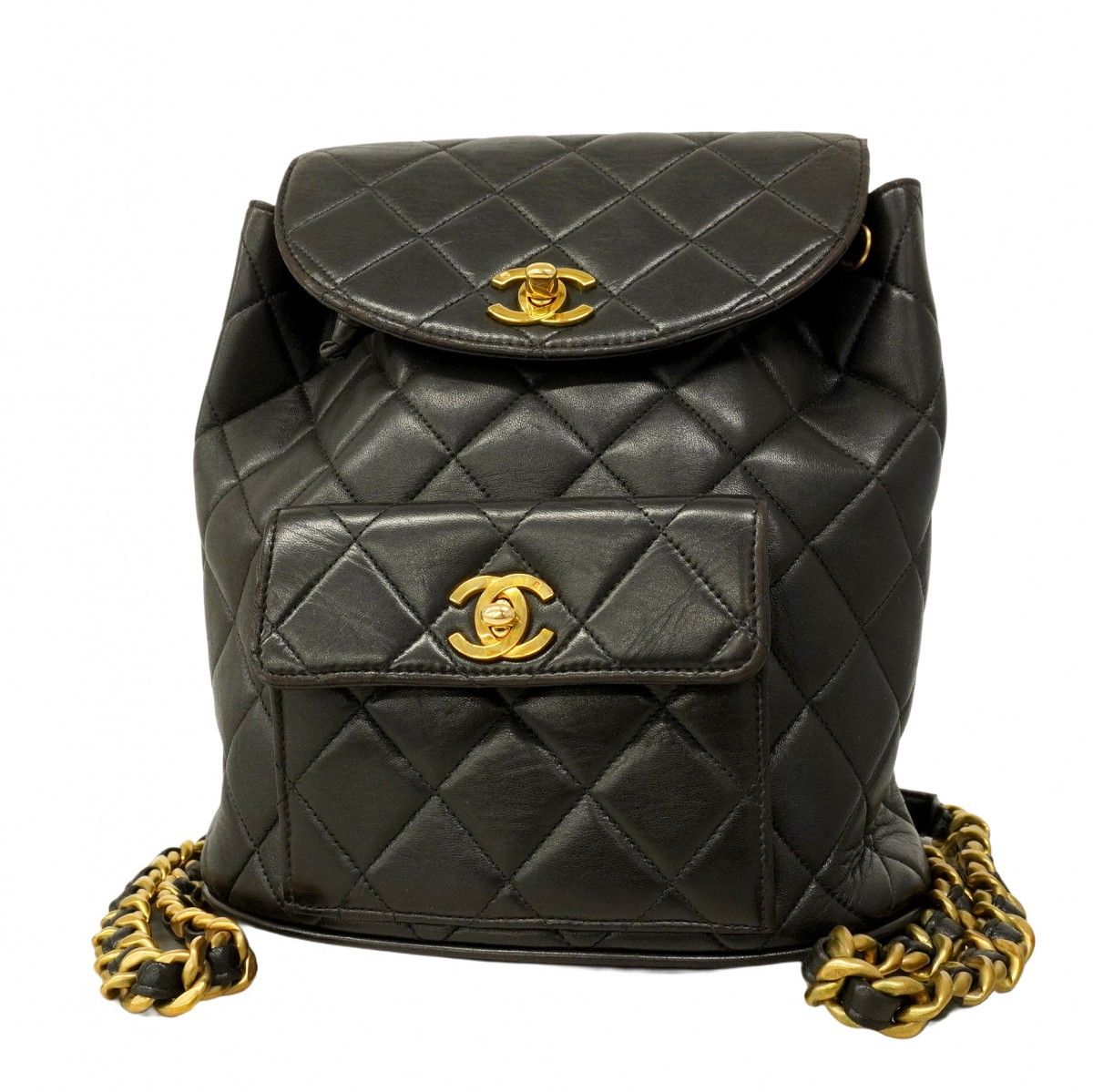 6 ab 0840 シャネル リュック デイパック マトラッセ ラムスキン ブラック ゴールド金具 レディース