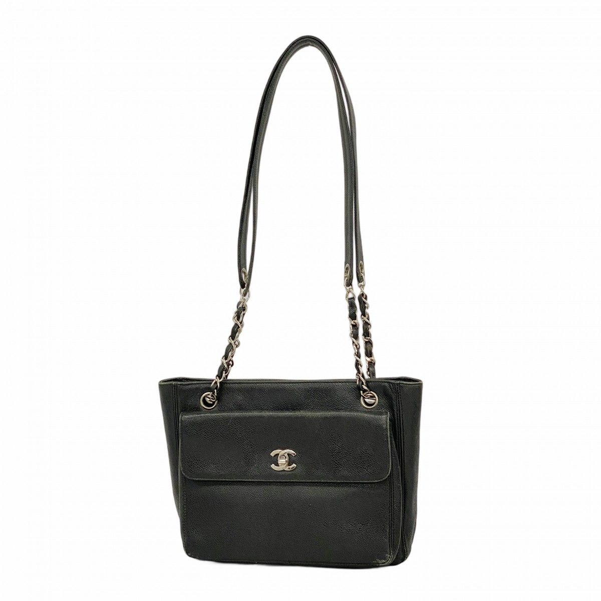 6 ab 0855 シャネル ショルダーバッグ キャビアスキン ブラック シルバー金具 レディース