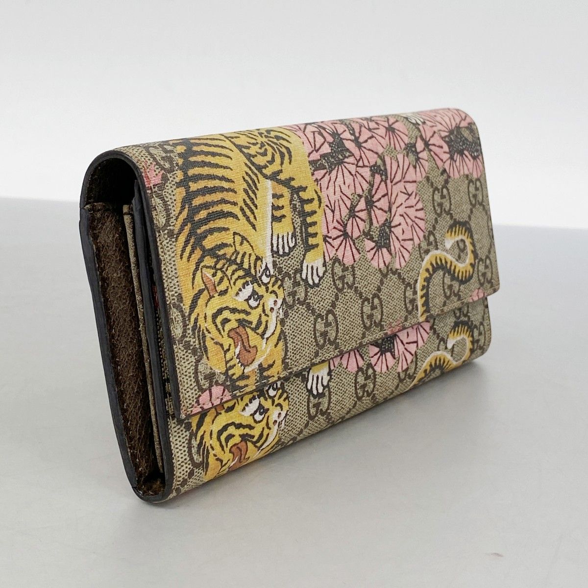 6 ab 0920 グッチ 長財布 ベンガルタイガー 452360 PVC ベージュ マルチカラー ゴールド金具 レディース