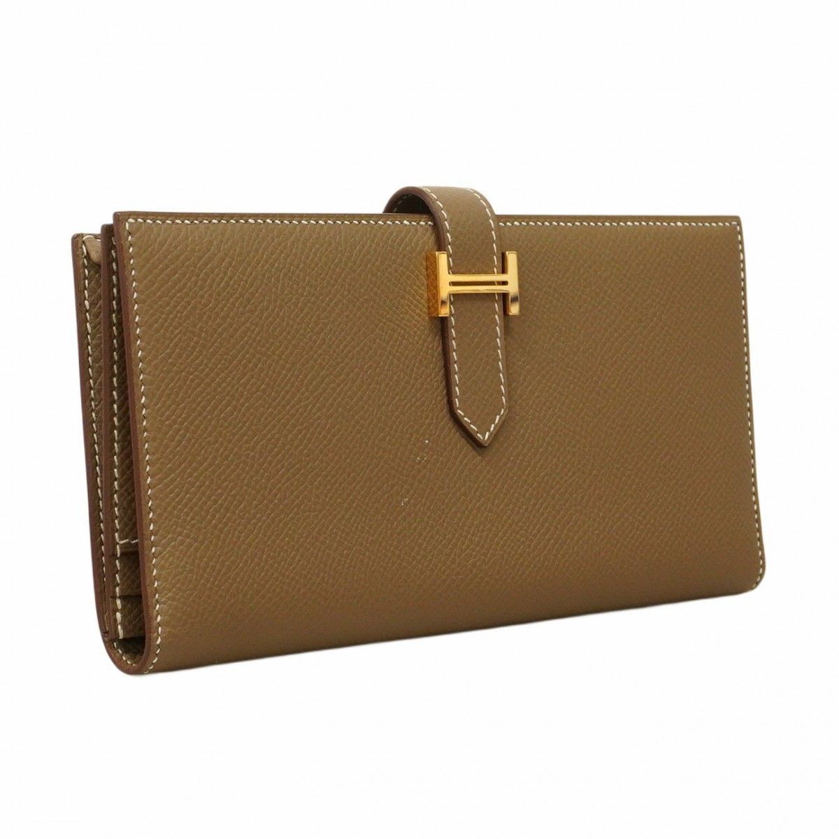 6 ab 0963 エルメス 長財布 ベアンスフレ ヴォーエプソン エトゥープ ゴールド金具 Z刻印 レディース