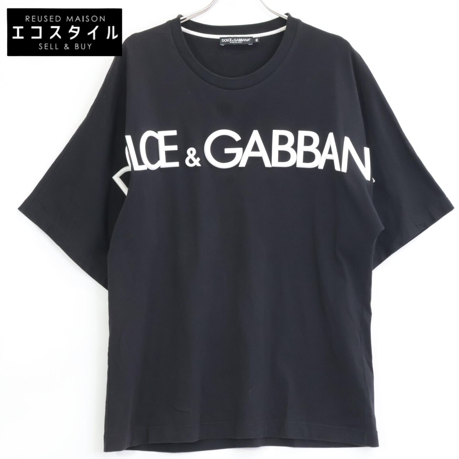 DOLCE-GABBANA ドルチェアンドガッバーナ G 8 PC 4 Z HU 7 MA ﾌﾞﾗｯｸ ｼﾘｺﾝﾋﾞｯｸﾞﾛｺﾞ 半袖 Tｼｬﾂ 46