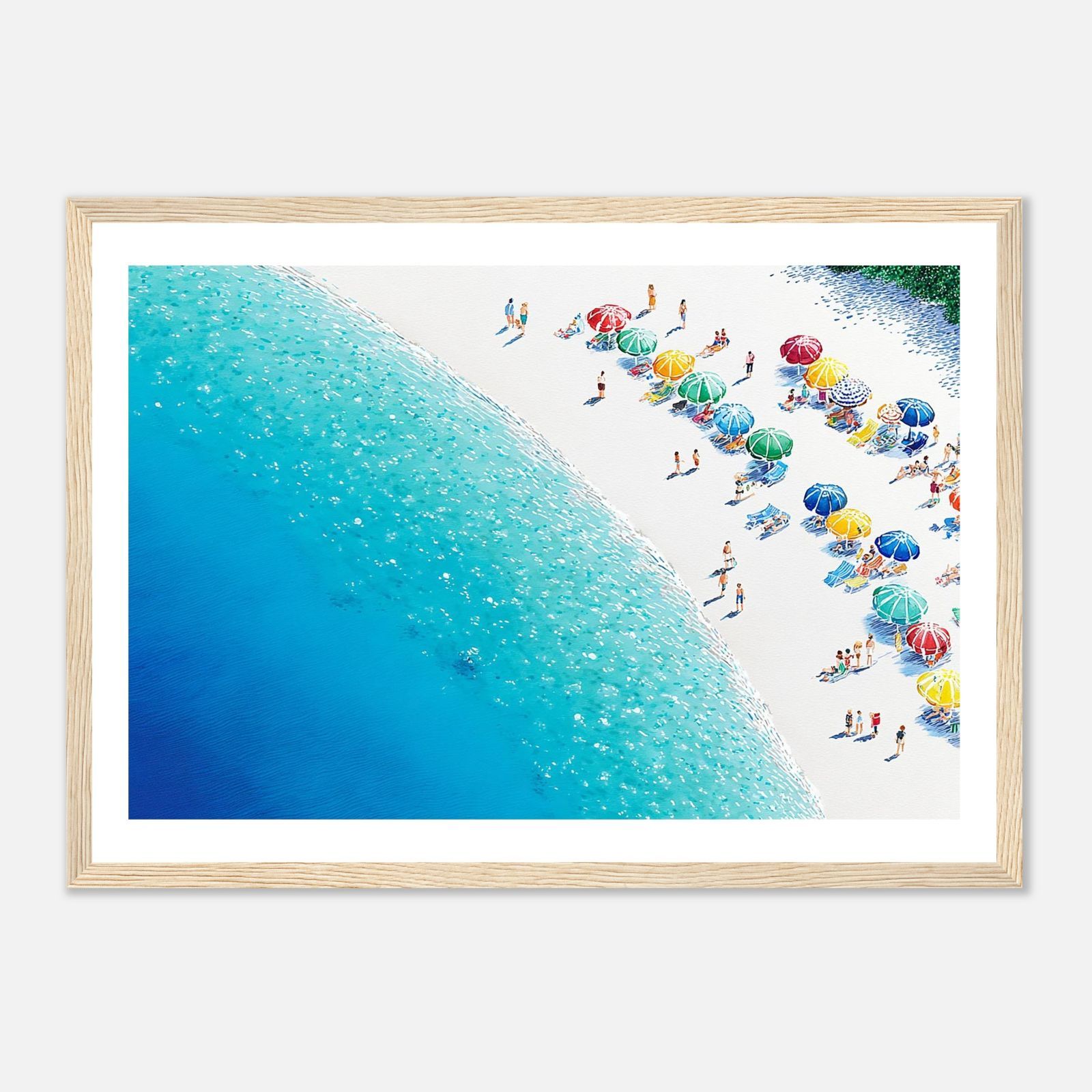 ハワイアンアート A4｜ターコイズブルーの海とビーチパラソル