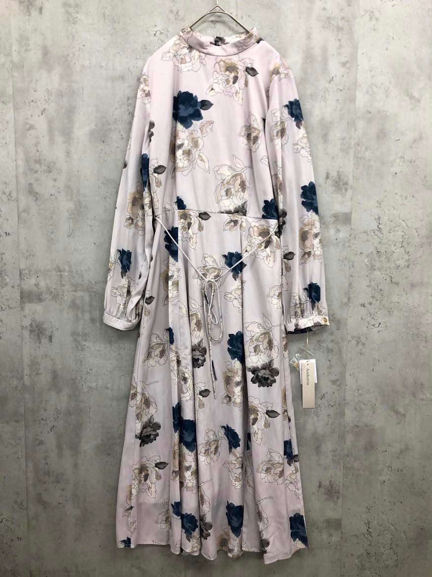 Andemiu アンデミュウ amrn 1415 tr 総柄 スイサイフラワー ワンピース sizeF|グレー ◎レディース